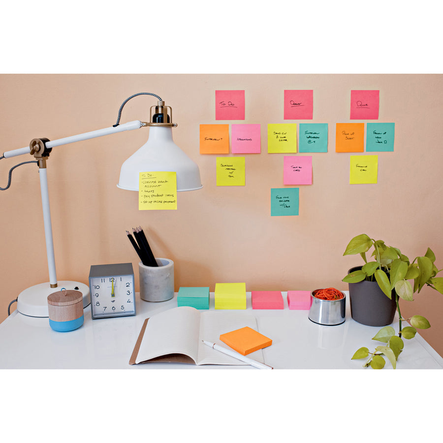 Post-it Super Sticky Notes - Supernova Neons Color Collection - 135 - 3" x 3" - Square - 45 Sheets per Pad - Unruled - Aqua Splash, Acid Lime, Tropical Pink - Paper - Self-adhesive - 3 / Pack - 