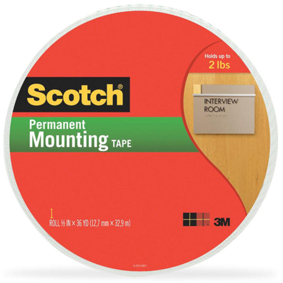 Scotch Double-Coated Foam Mounting Tape - 36 yd Length x 0.50" Width - 62.5 mil Thickness - 1" Core - Polyurethane - Long Lasting, Temperature Resistant - For Mounting - 1 / Roll - White - 