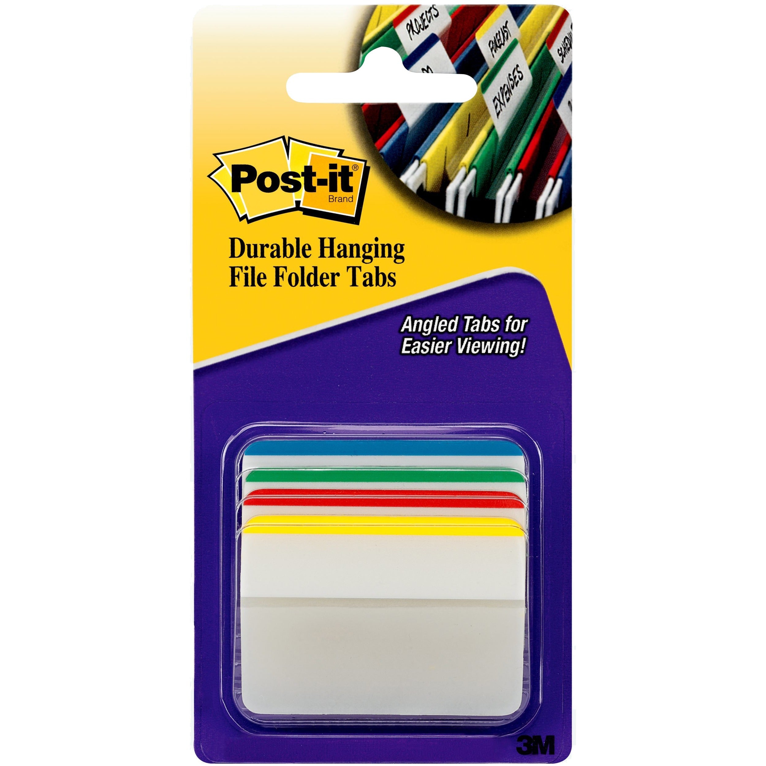 Post-it Tabs, 2" Angled Lined, Assorted Primary Colors - Write-on Tab(s) - 1.50" Tab Height x 2" Tab Width - Blue, Green, Red, Yellow Tab(s) - Repositionable - 24 / Pack - 