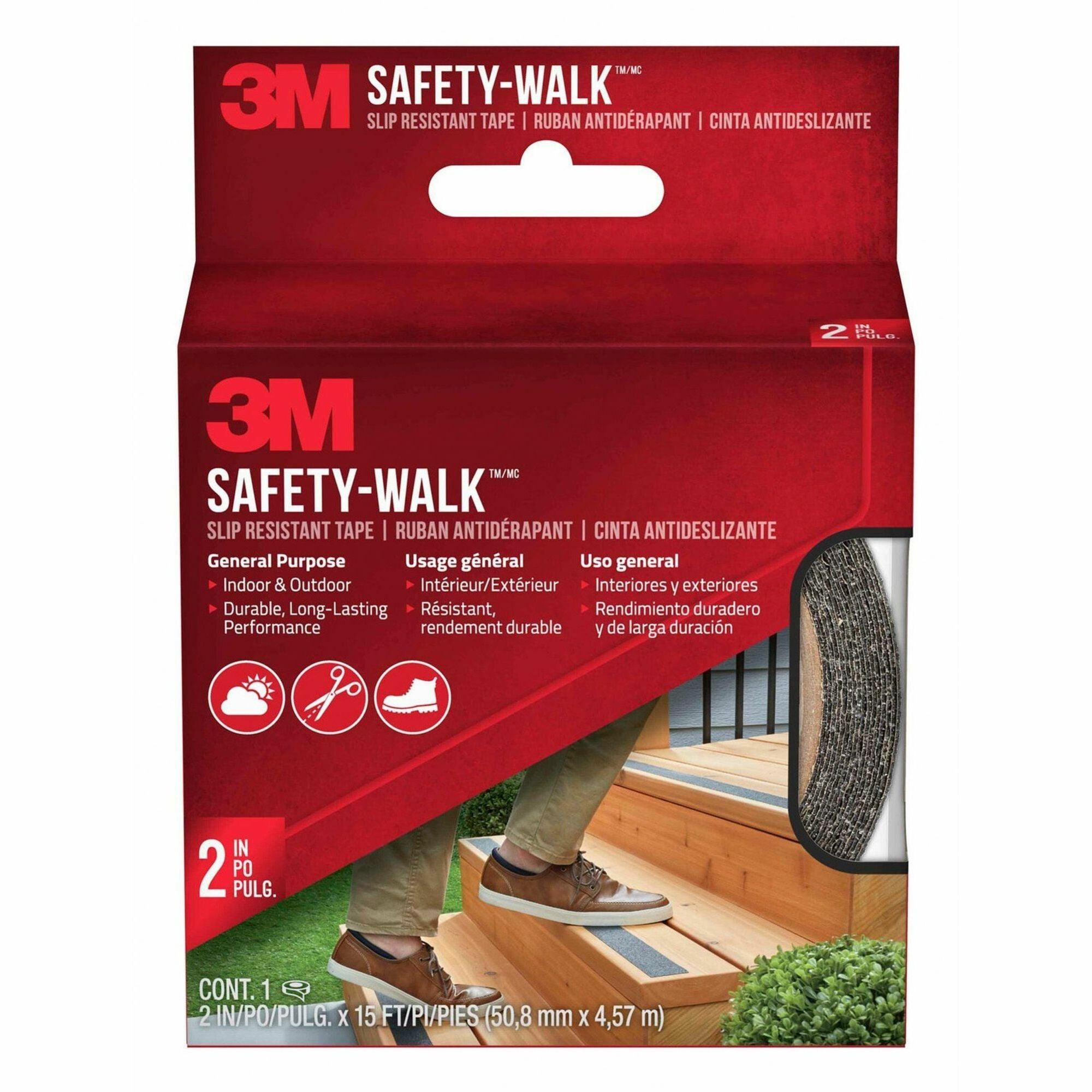3M Safety Walk Outdoor Tread - 15 ft Length x 2" Width - For Marking - 1 Each - Black - 