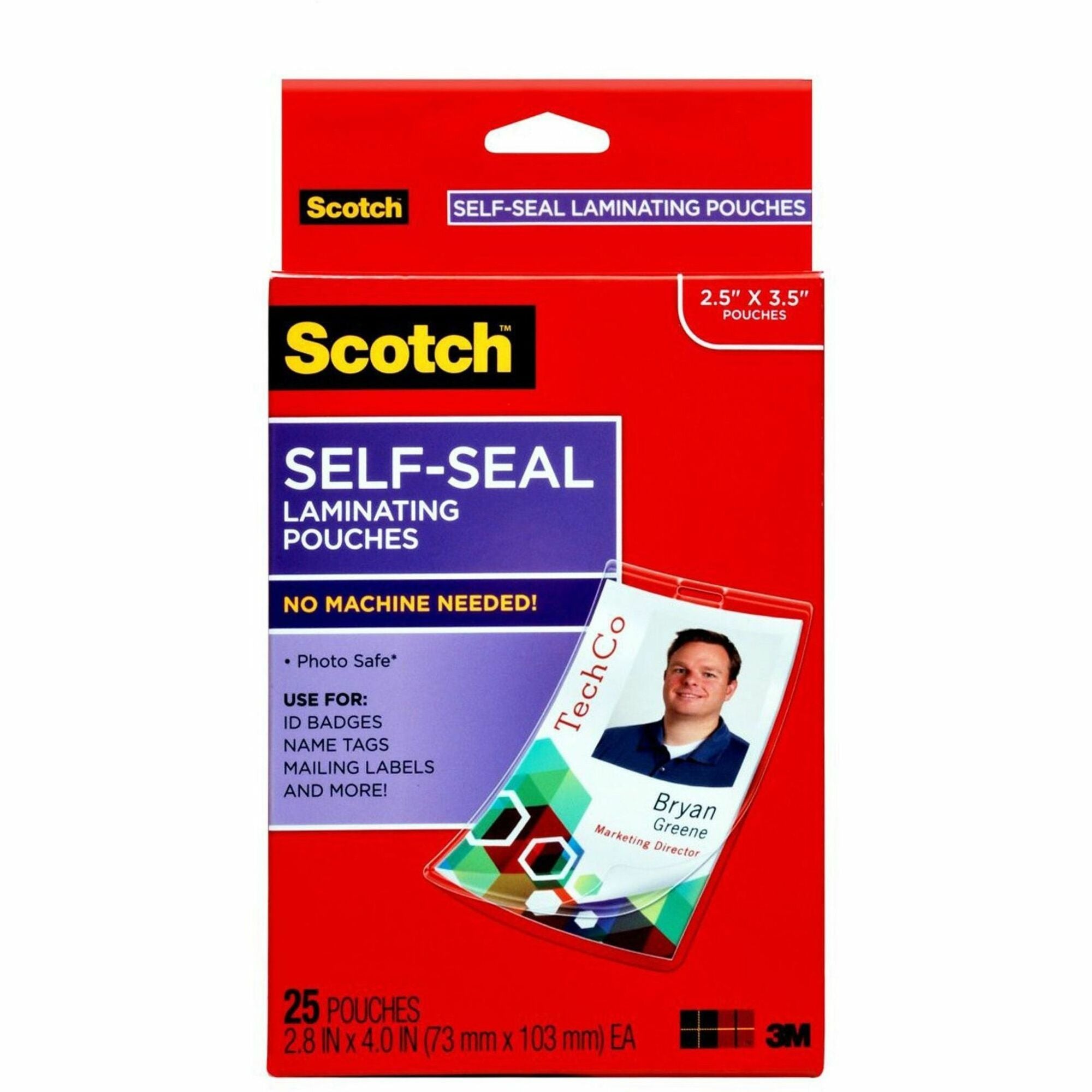 Self-Sealing Laminating Pouches, 12.5 mil, 2.31" x 4.06", Gloss Clear, 25/Pack