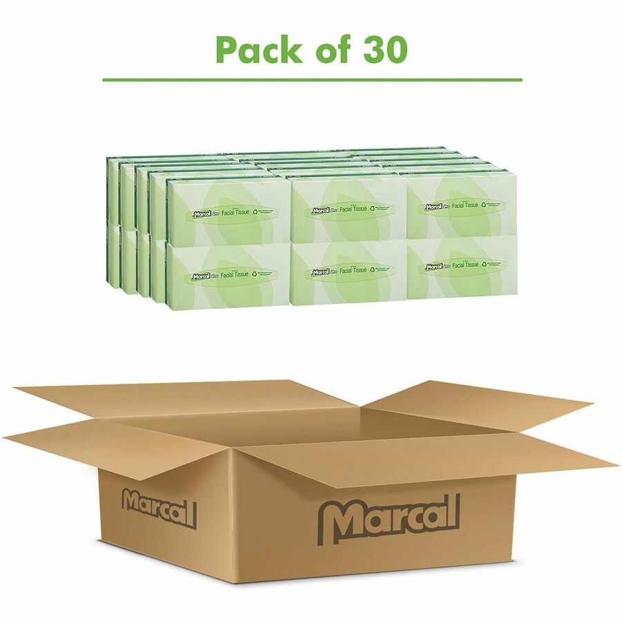Marcal Pro Facial Tissue - Flat Box - 2 Ply - 4.50" x 8.60" - White - Soft, Absorbent, Hypoallergenic, Fragrance-free, Dye-free - For Healthcare, Office - 100 Per Box - 30 / Carton