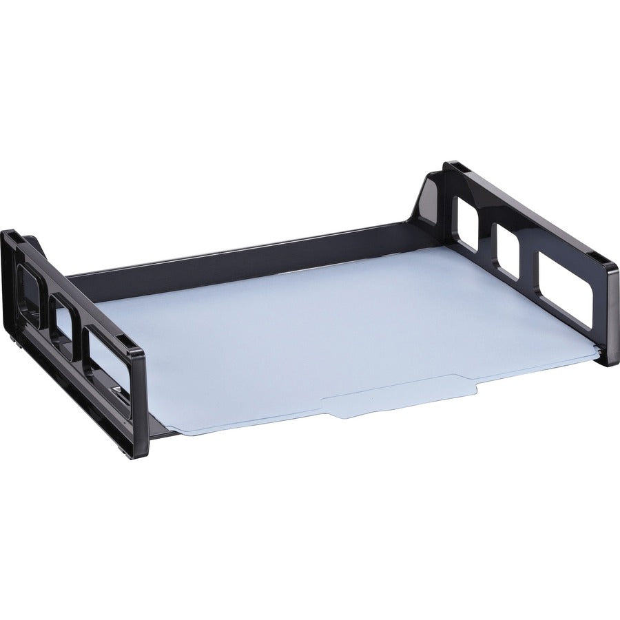 Officemate Side-Loading Desk Tray - 2.8" Height x 13.2" Width x 9" DepthDesktop - Stackable, Durable, Non-stick, Portable, Carrying Handle - Black - 1 Each