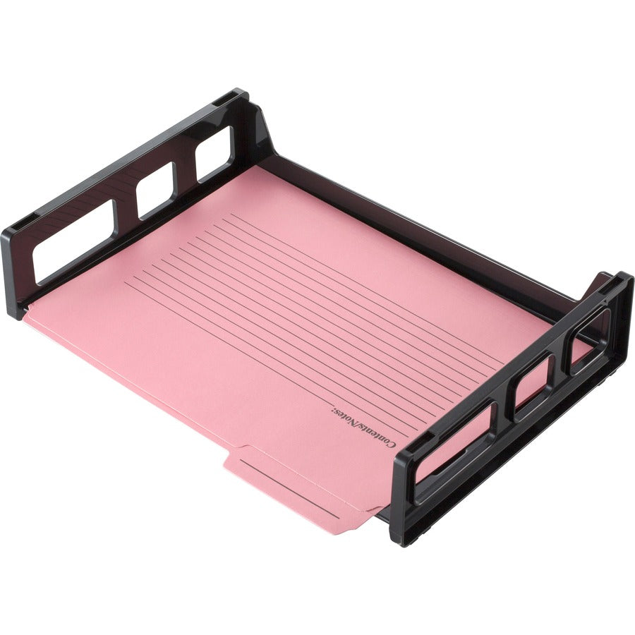 Officemate Side-Loading Desk Tray - 2.8" Height x 13.2" Width x 9" DepthDesktop - Stackable, Durable, Non-stick, Portable, Carrying Handle - Black - 1 Each