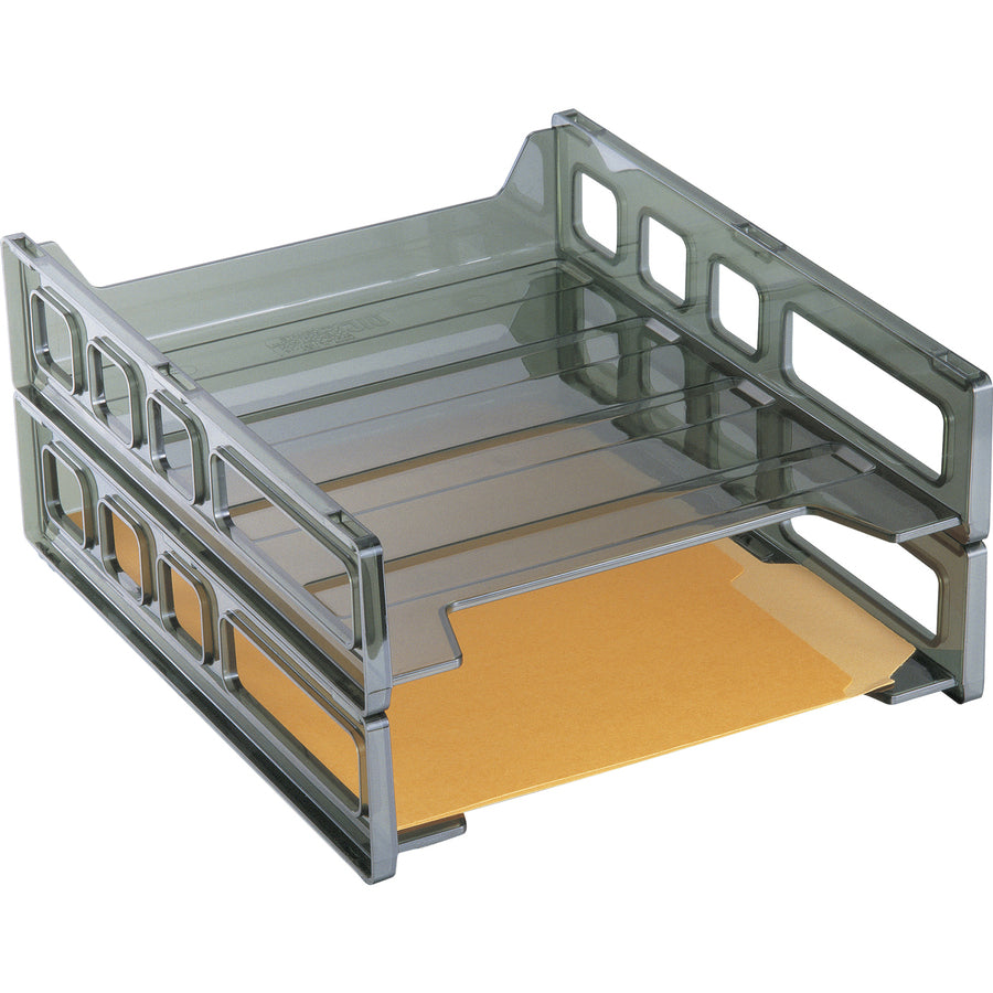 Officemate Front Load Letter Tray - 12.5" Height x 10.5" Width x 2.9" DepthDesktop - Stackable, Durable - Smoke - 1 Each - 