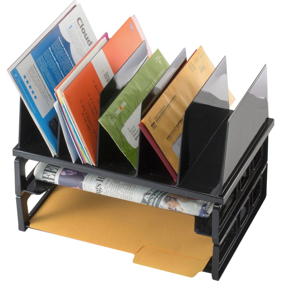 Officemate Sorter with Letter Trays - 5 Compartment(s) - 10.3" Height x 13.5" Width x 9.1" DepthDesktop - Stackable - Black - 1 / Pack