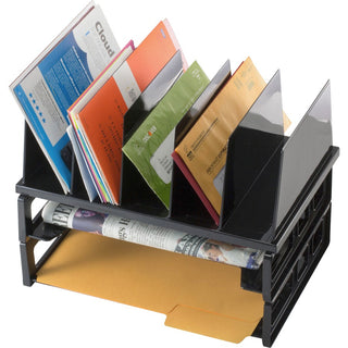 Officemate Sorter with Letter Trays - 5 Compartment(s) - 10.3" Height x 13.5" Width x 9.1" DepthDesktop - Stackable - Black - 1 / Pack