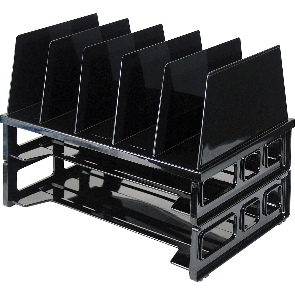 Officemate Sorter with Letter Trays - 5 Compartment(s) - 10.3" Height x 13.5" Width x 9.1" DepthDesktop - Stackable - Black - 1 / Pack - 