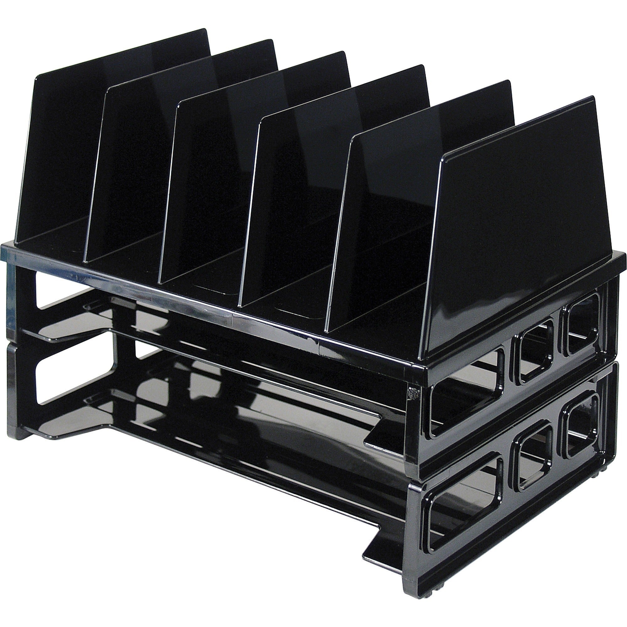 Officemate Sorter with Letter Trays - 5 Compartment(s) - 10.3" Height x 13.5" Width x 9.1" DepthDesktop - Stackable - Black - 1 / Pack - 
