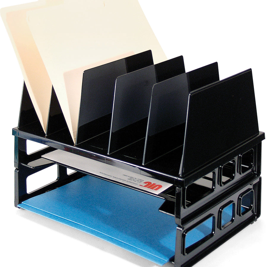 Officemate Sorter with Letter Trays - 5 Compartment(s) - 10.3" Height x 13.5" Width x 9.1" DepthDesktop - Stackable - Black - 1 / Pack - 