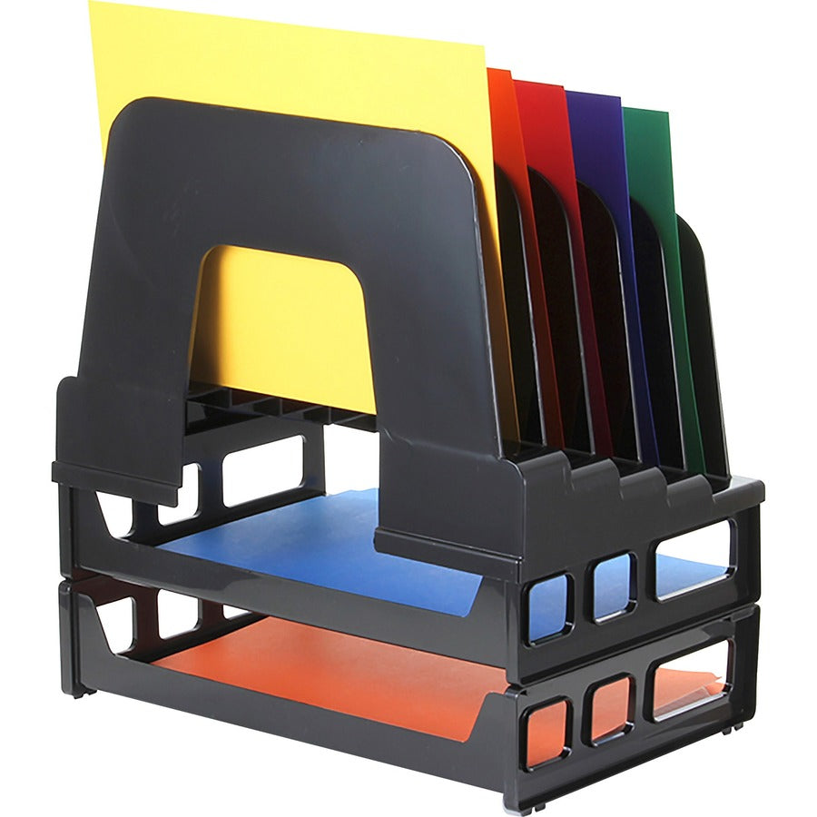 Officemate Tray/Incline Sorter Combo - 5 Compartment(s) - 14" Height x 9.1" Width x 13.5" DepthDesktop - Stackable - Black - 1 / Pack