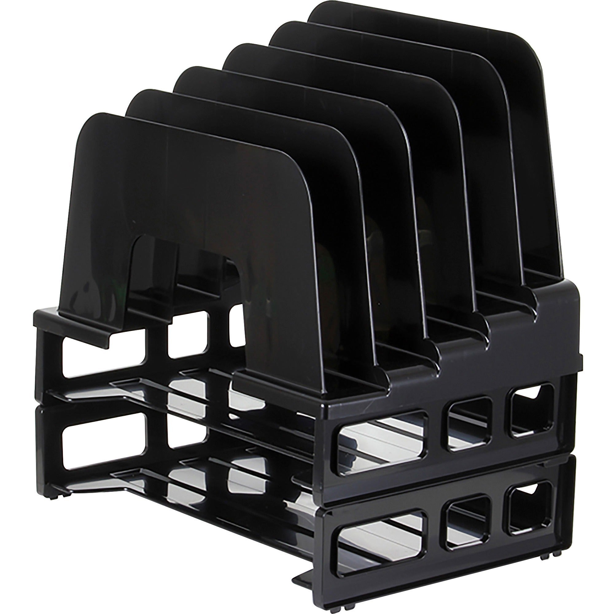 Officemate Tray/Incline Sorter Combo - 5 Compartment(s) - 14" Height x 9.1" Width x 13.5" DepthDesktop - Stackable - Black - 1 / Pack - 