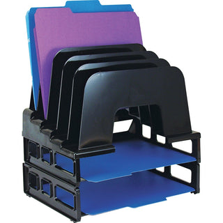 Officemate Tray/Incline Sorter Combo - 5 Compartment(s) - 14" Height x 9.1" Width x 13.5" DepthDesktop - Stackable - Black - 1 / Pack