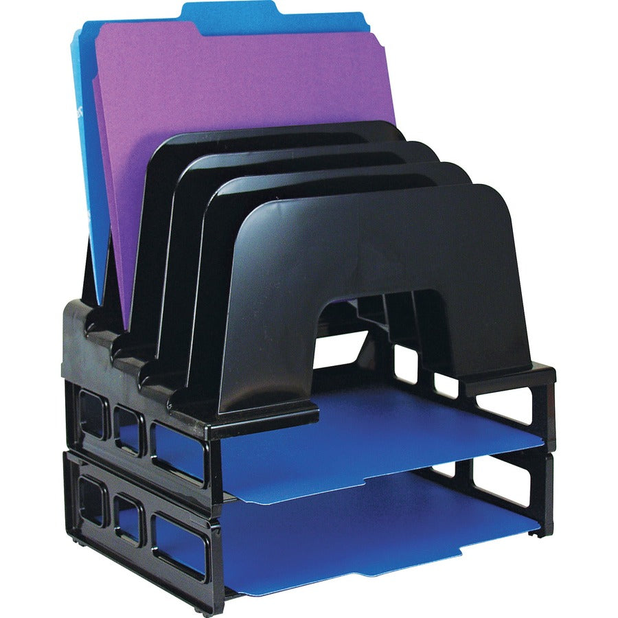 Officemate Tray/Incline Sorter Combo - 5 Compartment(s) - 14" Height x 9.1" Width x 13.5" DepthDesktop - Stackable - Black - 1 / Pack