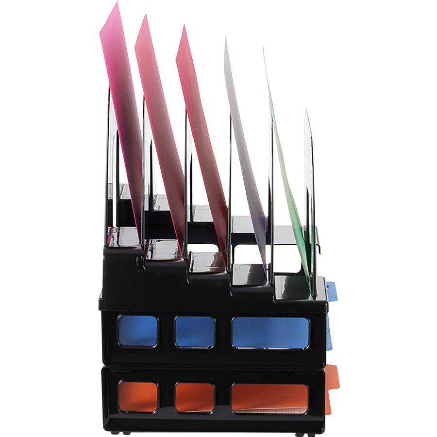 Officemate Tray/Incline Sorter Combo - 5 Compartment(s) - 14" Height x 9.1" Width x 13.5" DepthDesktop - Stackable - Black - 1 / Pack
