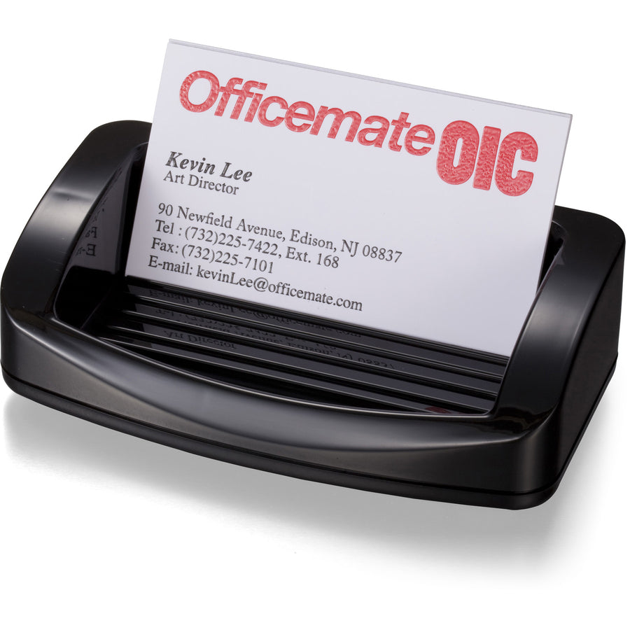 Officemate 2200 Series Business Card/Clip Holder - 1.4" x 7.8" x 3" x - Plastic - 1 Each - Black - 