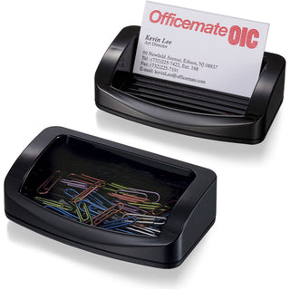 Officemate 2200 Series Business Card/Clip Holder - 1.4" x 7.8" x 3" x - Plastic - 1 Each - Black - 