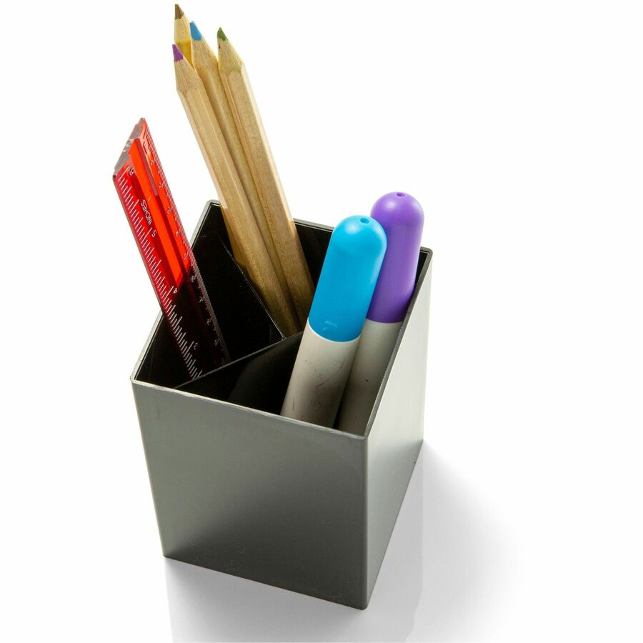 Officemate 3-Compartment Pencil Cup - 4" x 2.9" x 2.9" x - 1 Each - Black