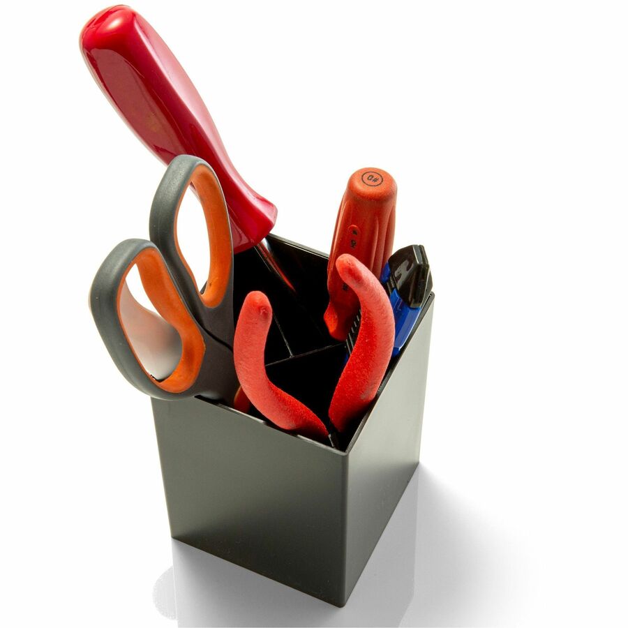 Officemate 3-Compartment Pencil Cup - 4" x 2.9" x 2.9" x - 1 Each - Black