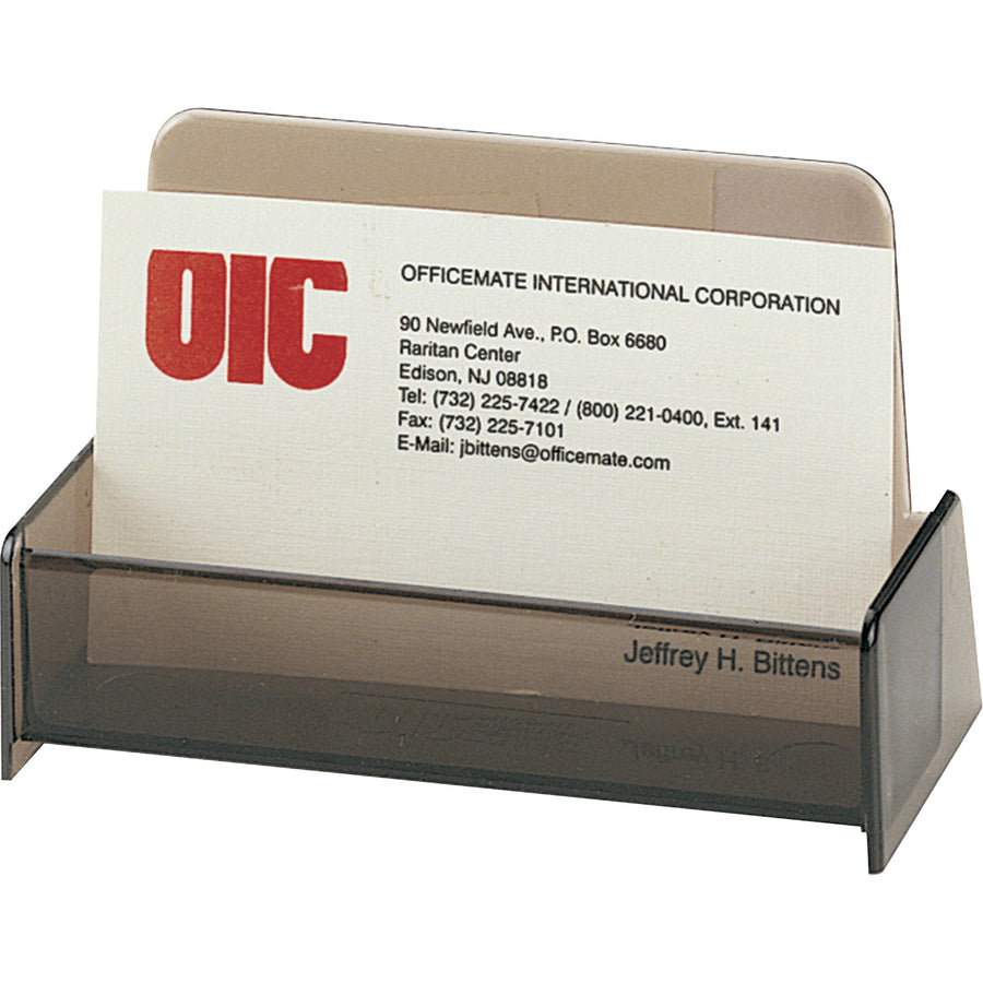 Officemate Business Card Holders - 1.9" x 3.9" x 2.4" x - Plastic - 1 Each - Smoke - 