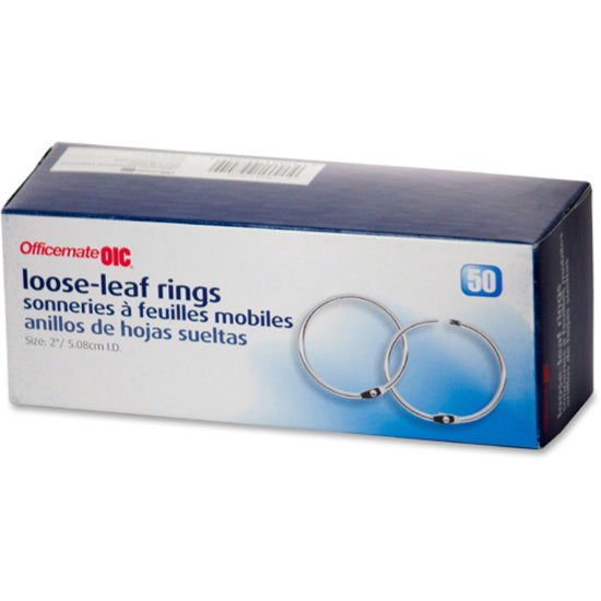 Officemate Loose-Leaf Book Rings - 2" Diameter - Silver - Metal - 50 / Box - 