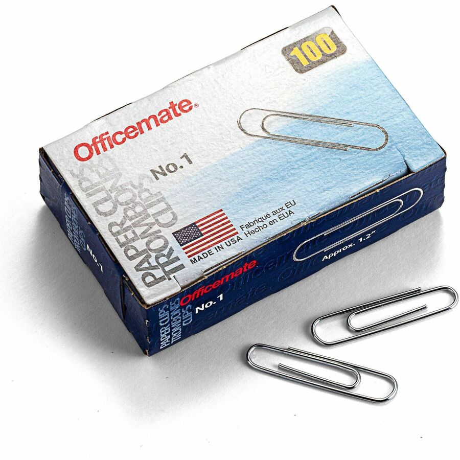 Officemate Paper Clips - No. 1 - 1000 / Pack - Silver - Steel