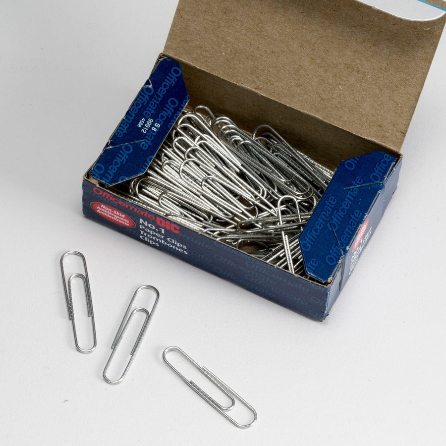 Officemate Nonskid Paper Clips - No. 1 - 1.8" Length x 0.5" Width - Non-skid - 1000 / Pack - Silver - Steel