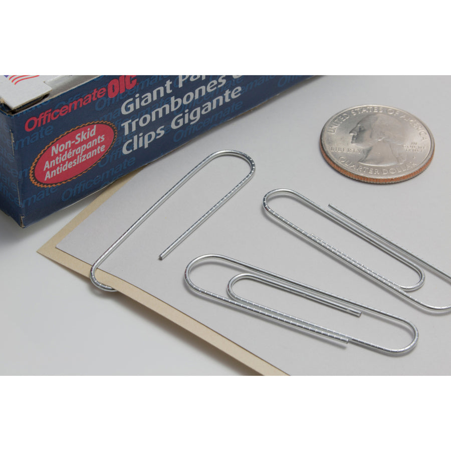 Officemate Giant Nonskid Paper Clips - Jumbo - 2" Length x 0.5" Width - 1000 / Pack - Silver - Steel - 3