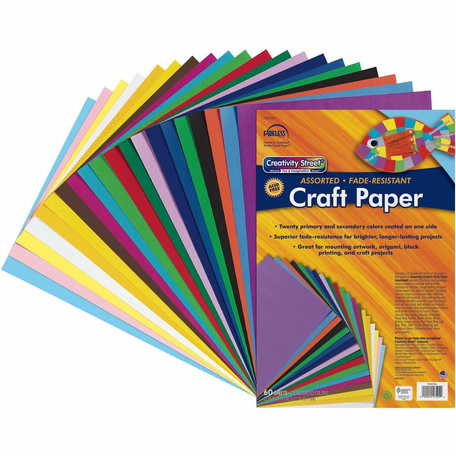 Creativity Street Art Paper Sheets - Craft, Art - 2"Height x 12"Width x 18"Length - 60 / Pack - Assorted
