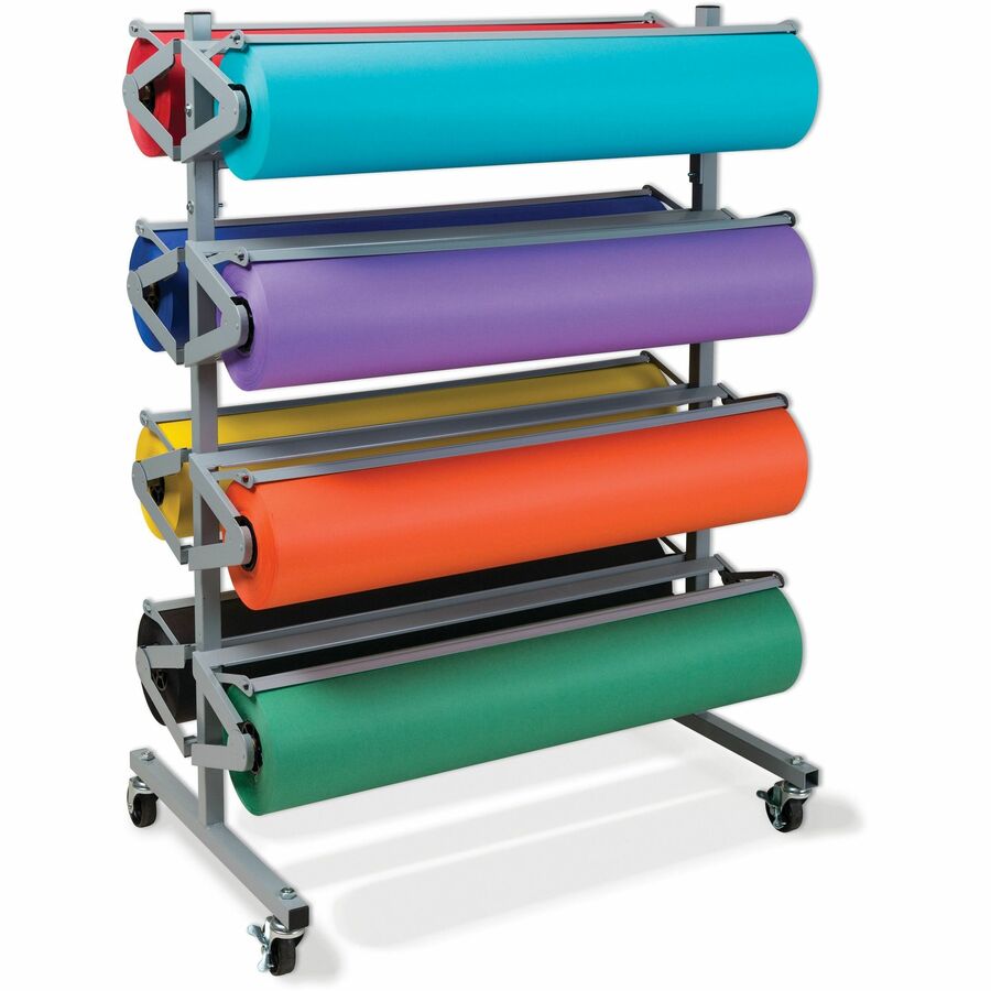 Pacon Horizontal Art Paper Roll Dispenser - 36" Roll Width Supported - 9" Roll Diameter Supported - Mobile Unit, Locking Casters, Powder Coated - Gray - Steel - 1 Each - 2