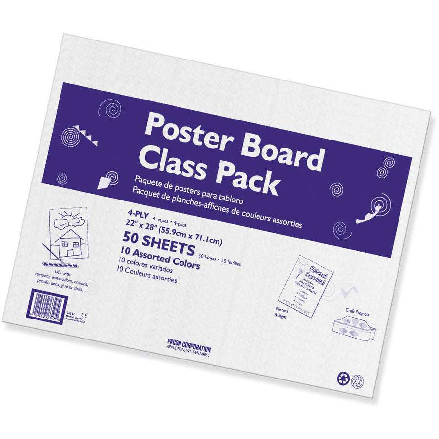 Pacon Poster Board Class Pack - Board and Banner - 22"Width x 28"Length - 50 / Carton - Assorted - 