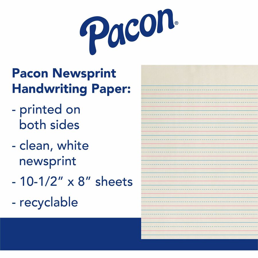 Zaner-Bloser Dotted Midline Newsprint Paper - 500 Sheets - 0.50" Ruled - Unruled Margin - 10 1/2" x 8" - White Paper - 500 / Pack