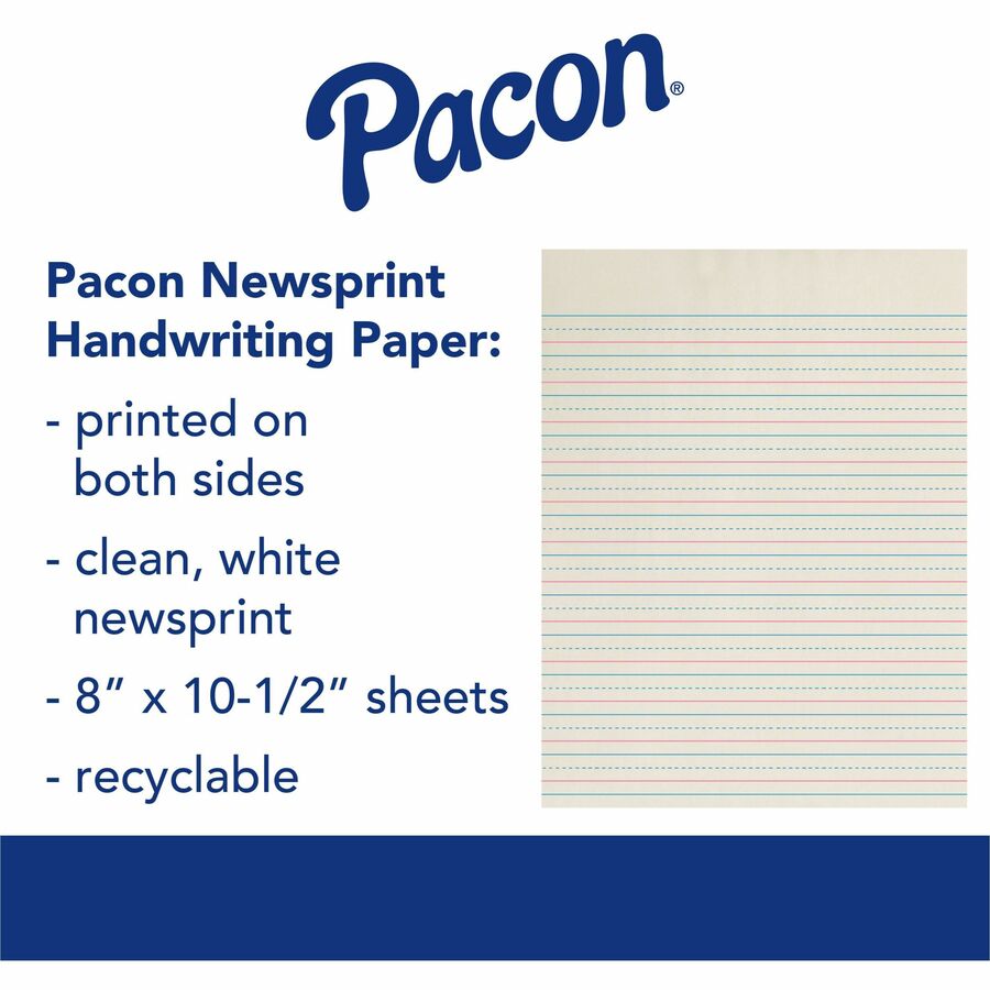Zaner-Bloser Dotted Midline Newsprint Paper - Letter - 500 Sheets - 0.50" Ruled - Letter - 8" x 10 1/2" - White Paper - 500 / Ream