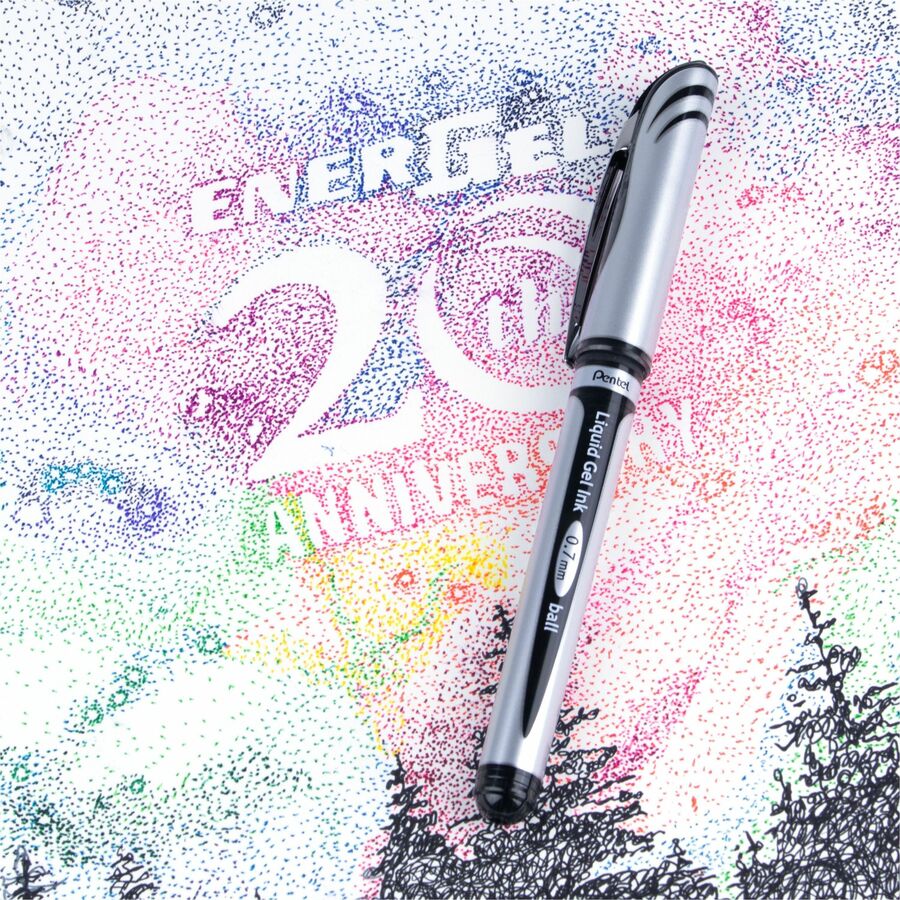 EnerGel EnerGel Deluxe Liquid Gel Pen - Medium Pen Point - 0.7 mm Pen Point Size - Refillable - Black Gel-based Ink - Silver Barrel - 1 Each