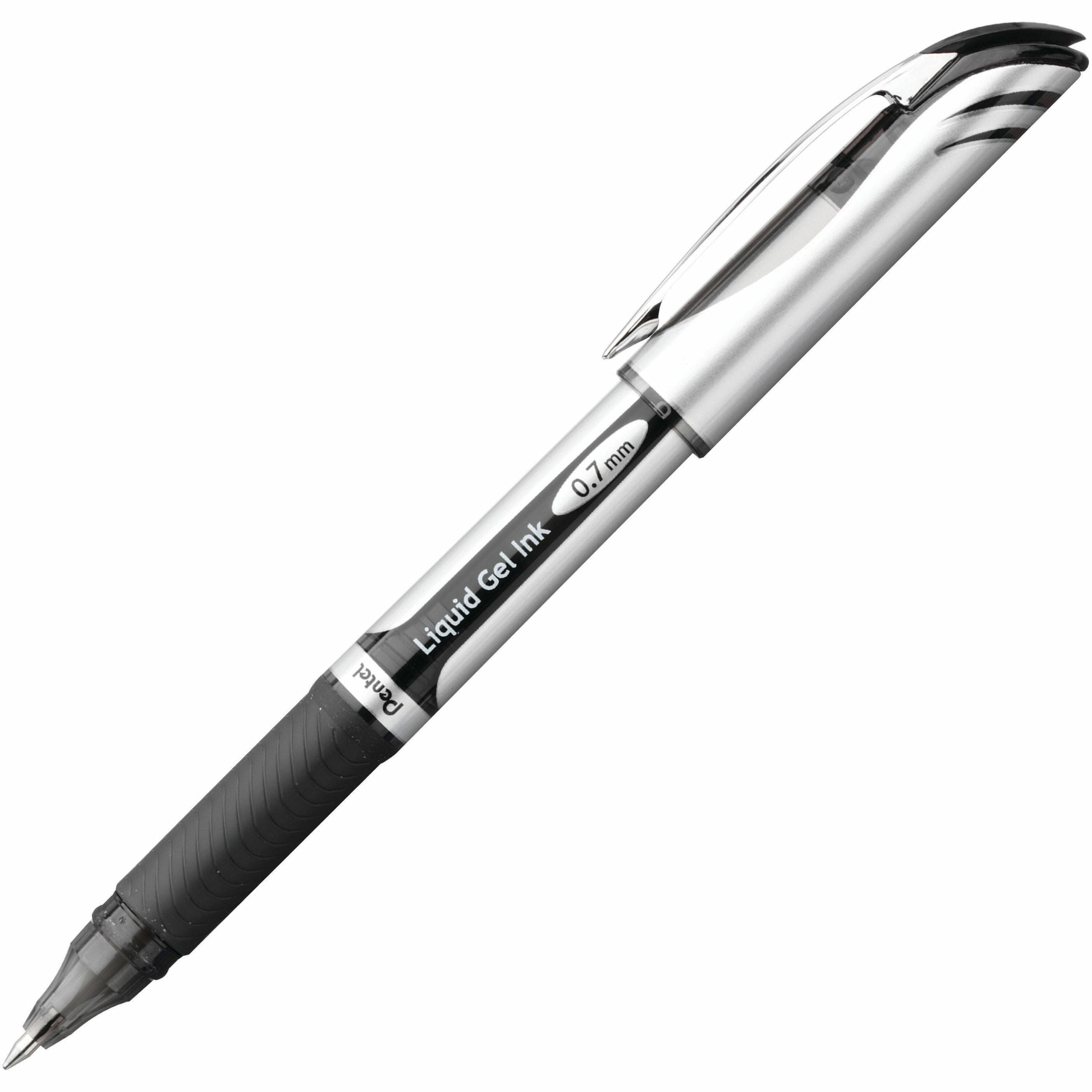 EnerGel EnerGel Deluxe Liquid Gel Pen - Medium Pen Point - 0.7 mm Pen Point Size - Refillable - Black Gel-based Ink - Silver Barrel - 1 Each