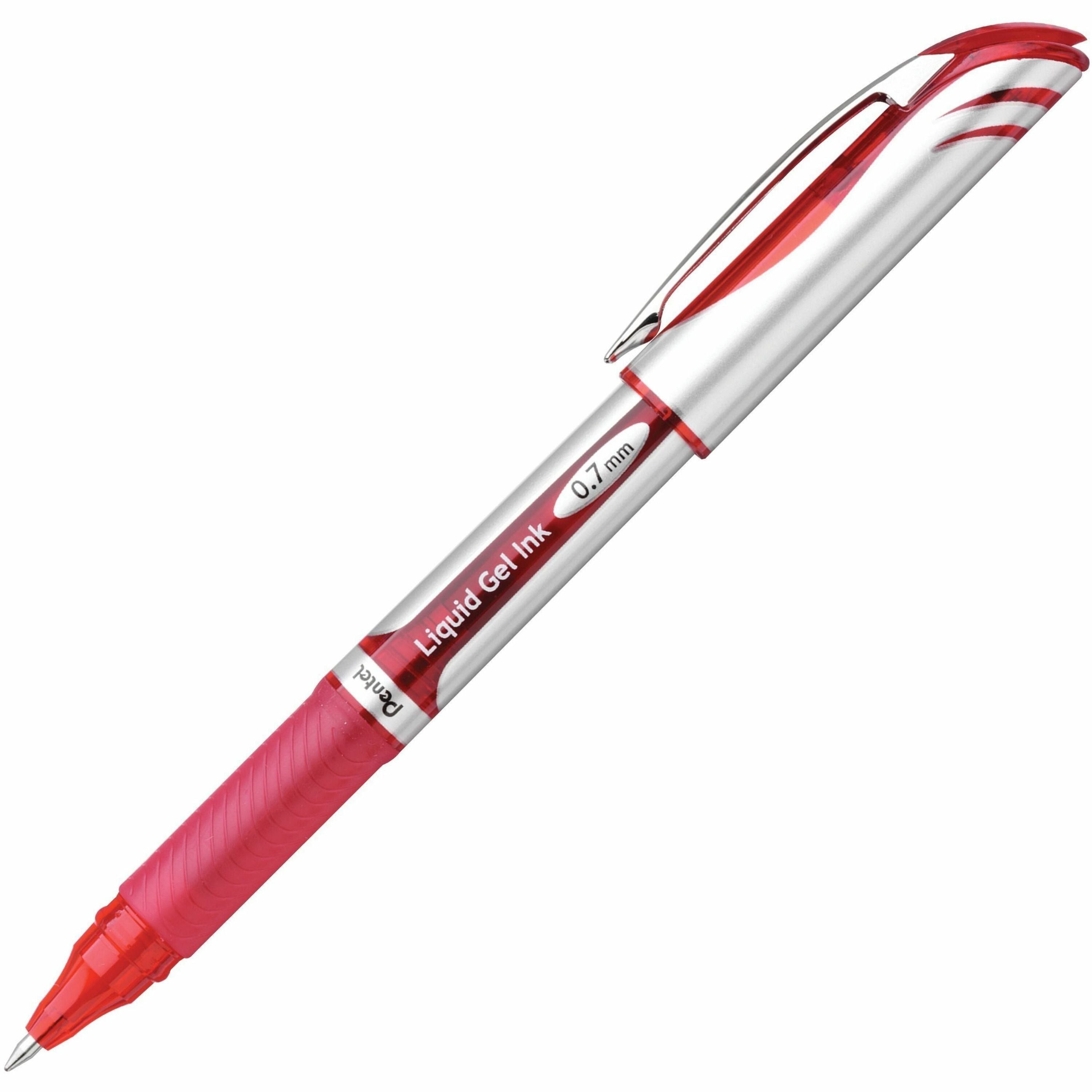 EnerGel EnerGel Deluxe Liquid Gel Pen - Medium Pen Point - 0.7 mm Pen Point Size - Refillable - Red Gel-based Ink - Silver Barrel - 1 Each