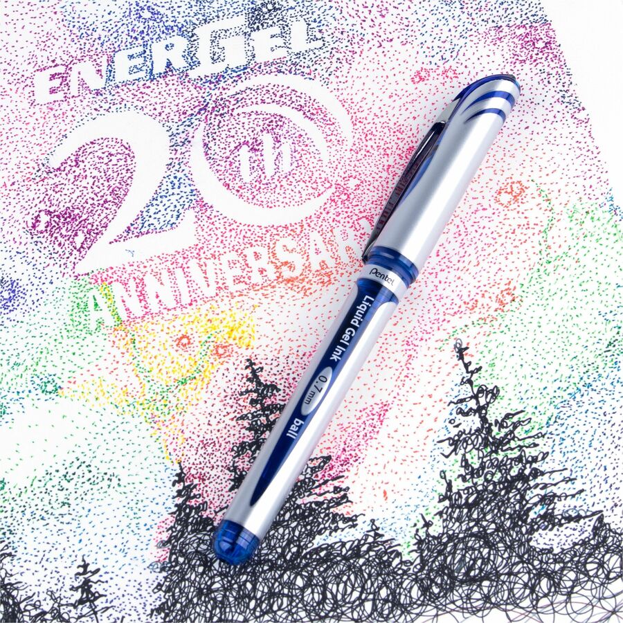 EnerGel EnerGel Deluxe Liquid Gel Pens - Medium Pen Point - 0.7 mm Pen Point Size - Refillable - Blue Gel-based Ink - Silver Barrel - 1 Each
