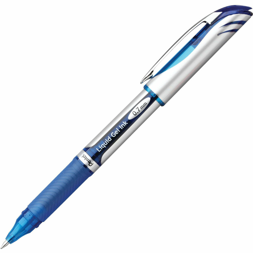 EnerGel EnerGel Deluxe Liquid Gel Pens - Medium Pen Point - 0.7 mm Pen Point Size - Refillable - Blue Gel-based Ink - Silver Barrel - 1 Each
