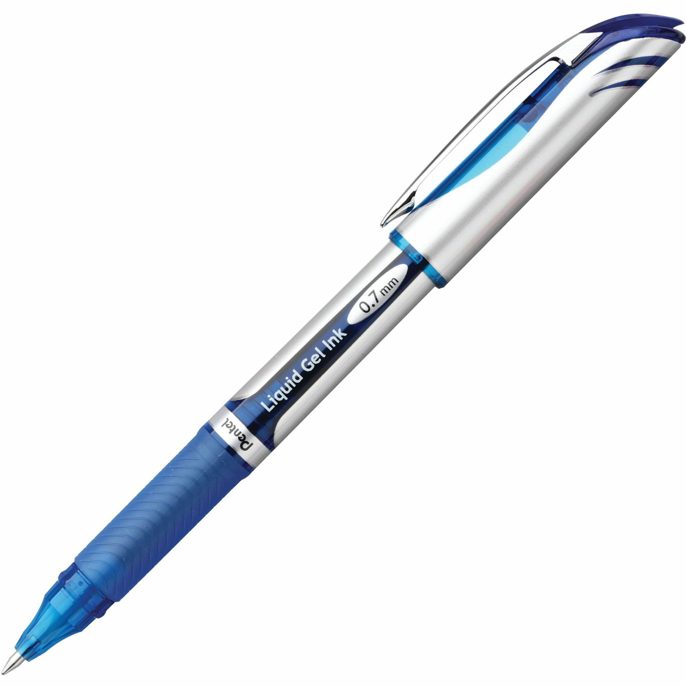 EnerGel EnerGel Deluxe Liquid Gel Pens - Medium Pen Point - 0.7 mm Pen Point Size - Refillable - Blue Gel-based Ink - Silver Barrel - 1 Each