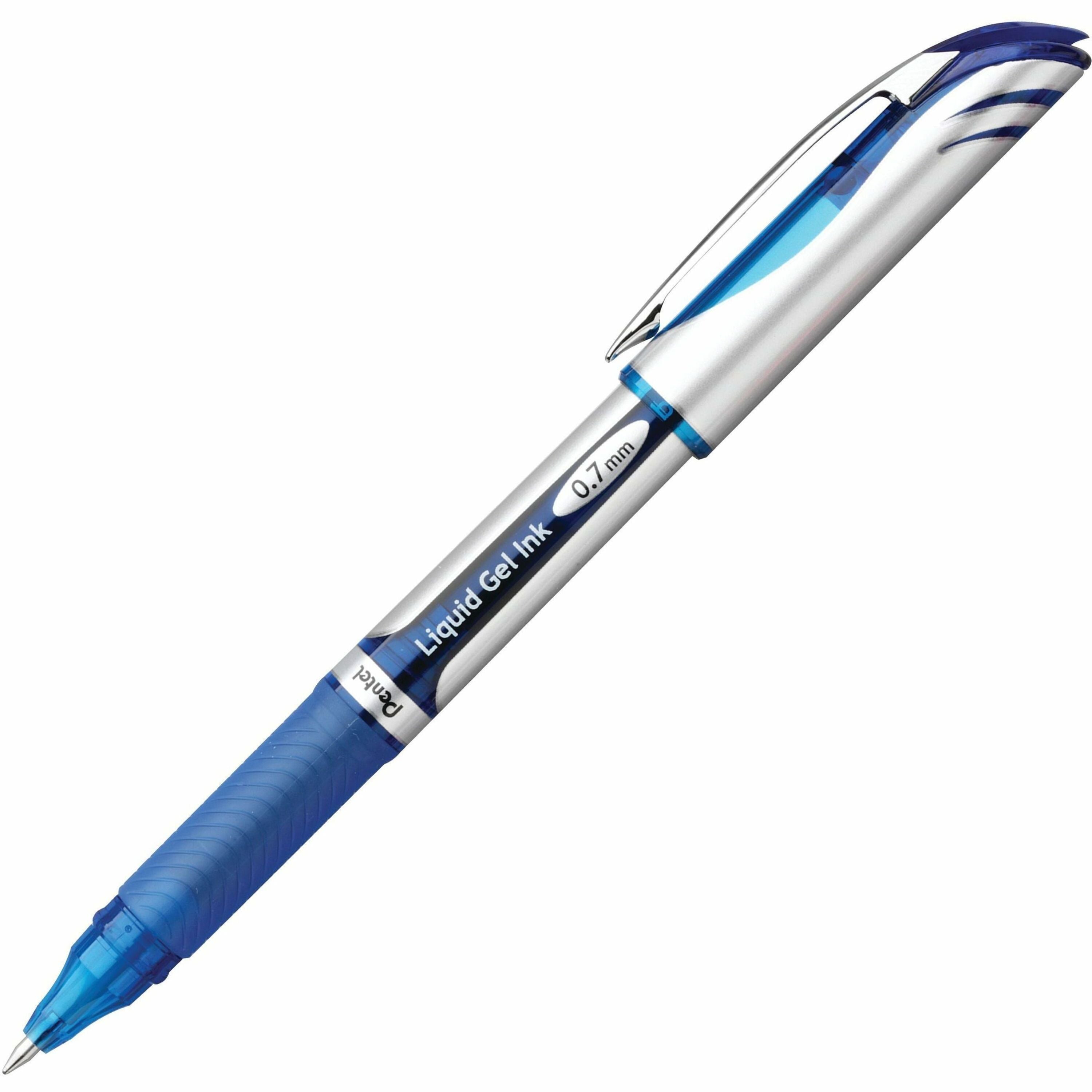 EnerGel EnerGel Deluxe Liquid Gel Pens - Medium Pen Point - 0.7 mm Pen Point Size - Refillable - Blue Gel-based Ink - Silver Barrel - 1 Each