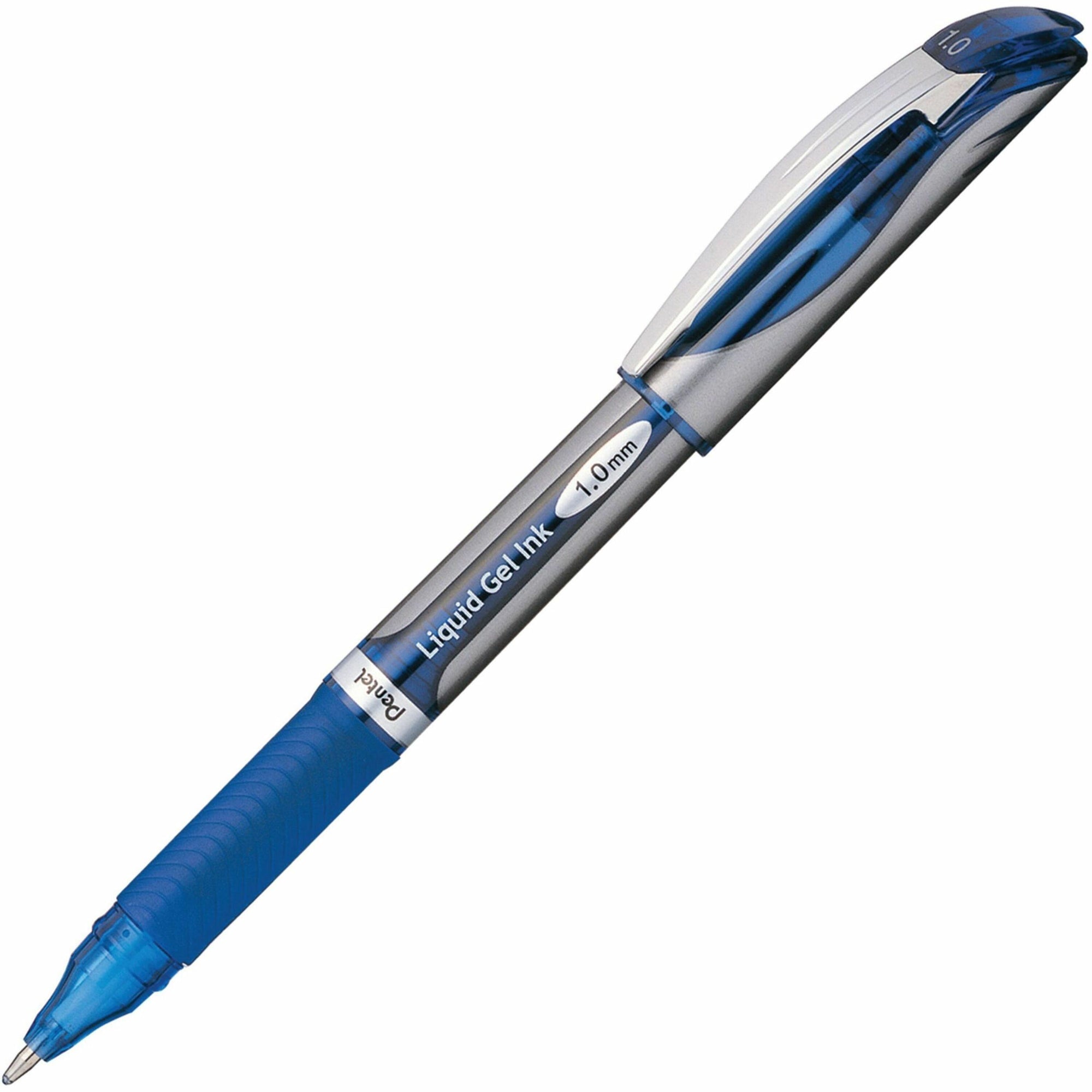 EnerGel EnerGel Deluxe Liquid Gel Pen - Bold Pen Point - 1 mm Pen Point Size - Refillable - Blue Gel-based Ink - Silver Barrel - 1 Each
