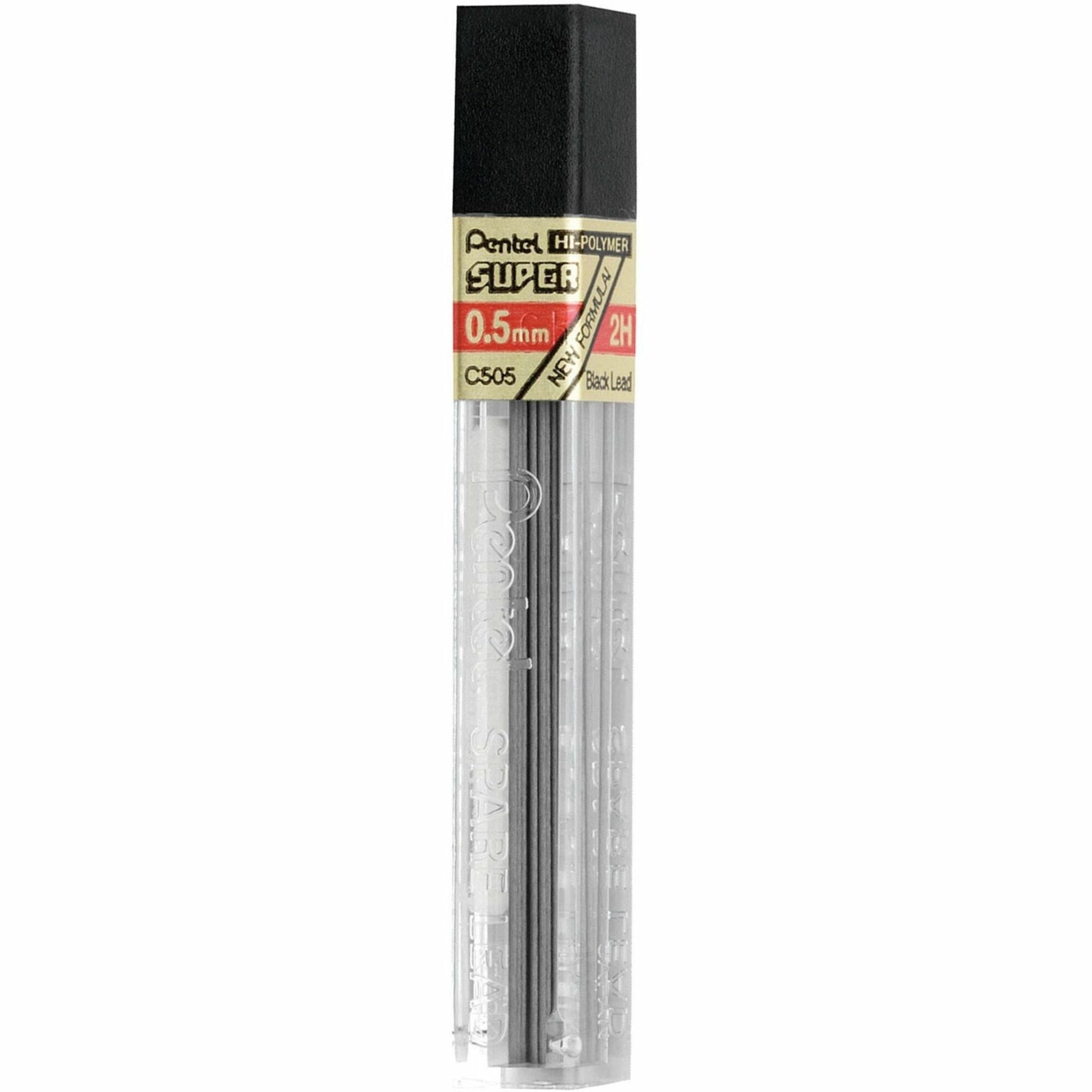Pentel Super Hi-Polymer Leads - 0.5 mmFine Point - 2H - Black - 12 / Tube