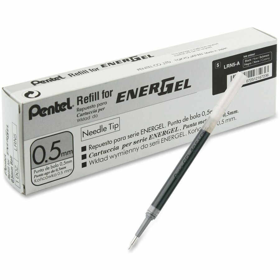 Refill for Pentel EnerGel Retractable Liquid Gel Pens, Fine Needle Tip, Black Ink