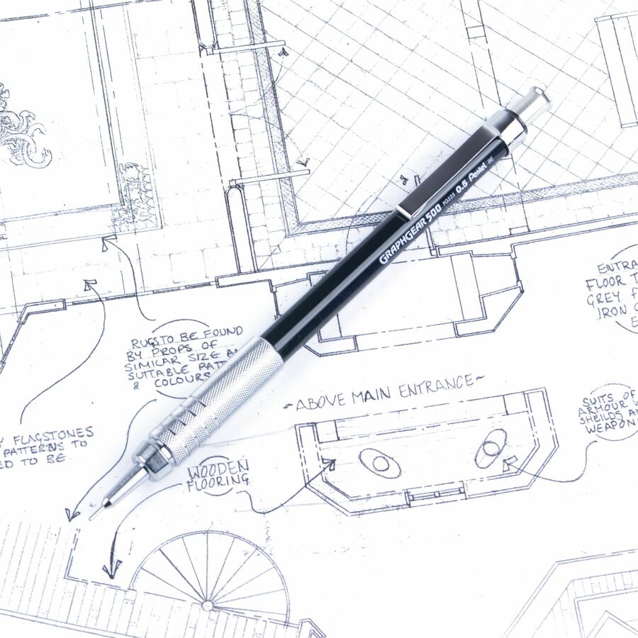 Pentel GraphGear 500 Mechanical Pencil - HB Lead - 0.5 mm Lead Diameter - Refillable - Black Barrel - 1 Each