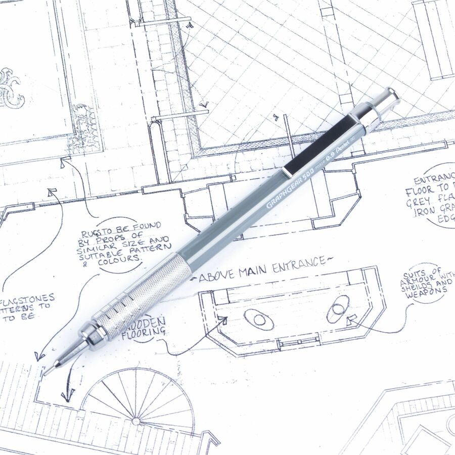 Pentel GraphGear 500 Mechanical Drafting Pencil - HB Lead - 0.9 mm Lead Diameter - Refillable - Gray Barrel - 1 Each