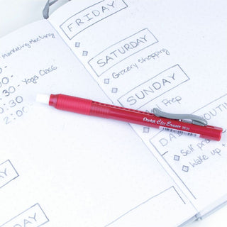 Pentel Rubber Grip Clic Eraser - Red - Pen - Refillable - 1 Each - Retractable, Latex-free Grip, Pocket Clip, Ghost Resistant, Non-abrasive