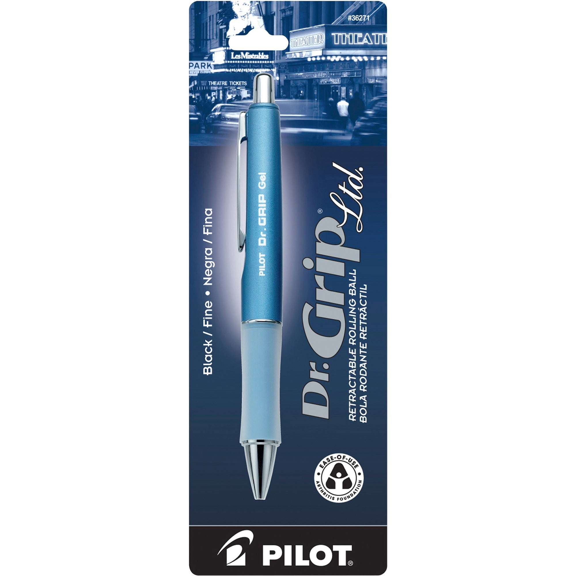 Pilot Dr. Grip Retractable Gel Rollerball Pens - Fine Pen Point - 0.7 mm Pen Point Size - Refillable - Retractable - Black Gel-based Ink - Ice Blue Barrel - 1 Each
