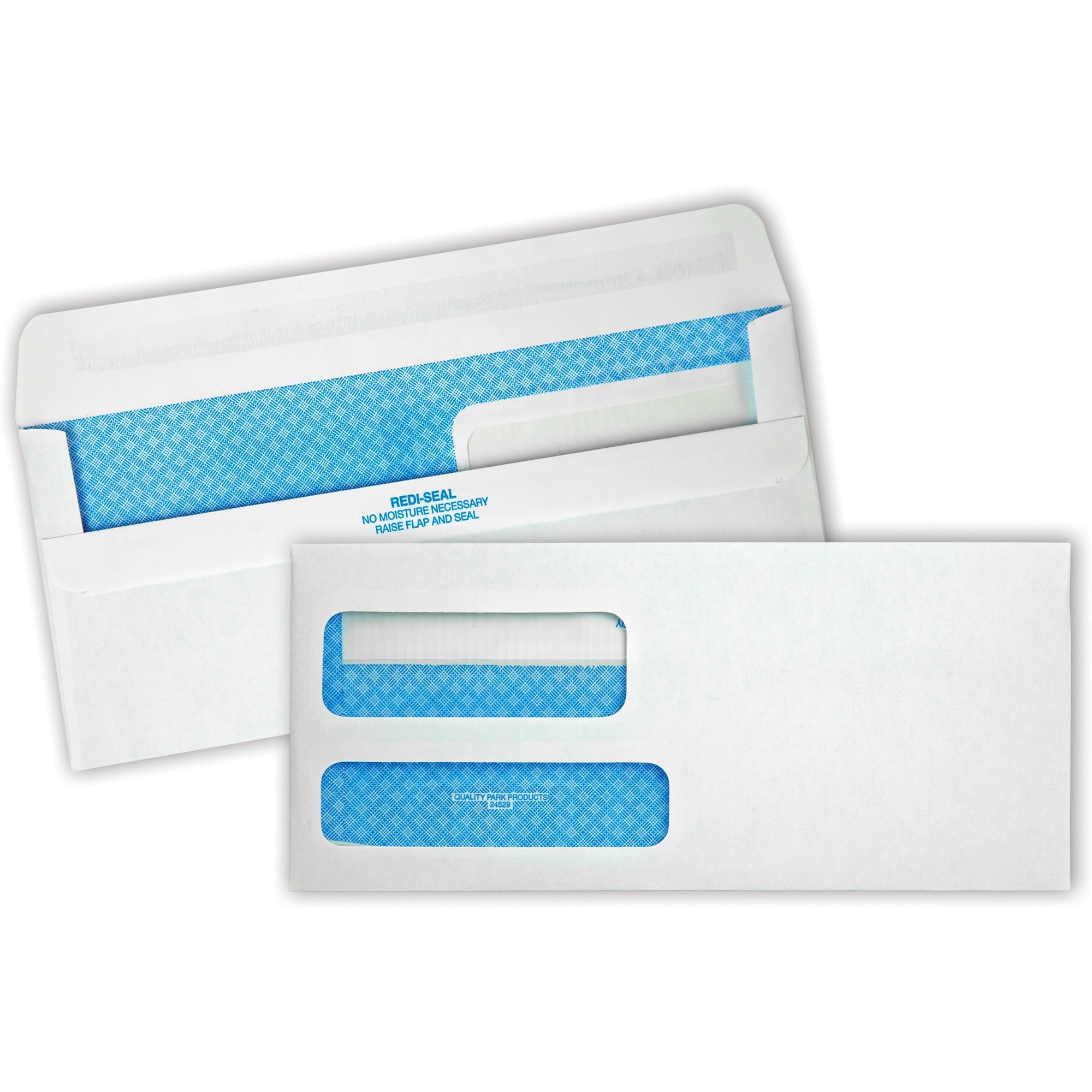 Double Window Redi-Seal Security-Tinted Envelope, #9, Commercial Flap, Redi-Seal Adhesive Closure, 3.88 x 8.88, White, 500/BX