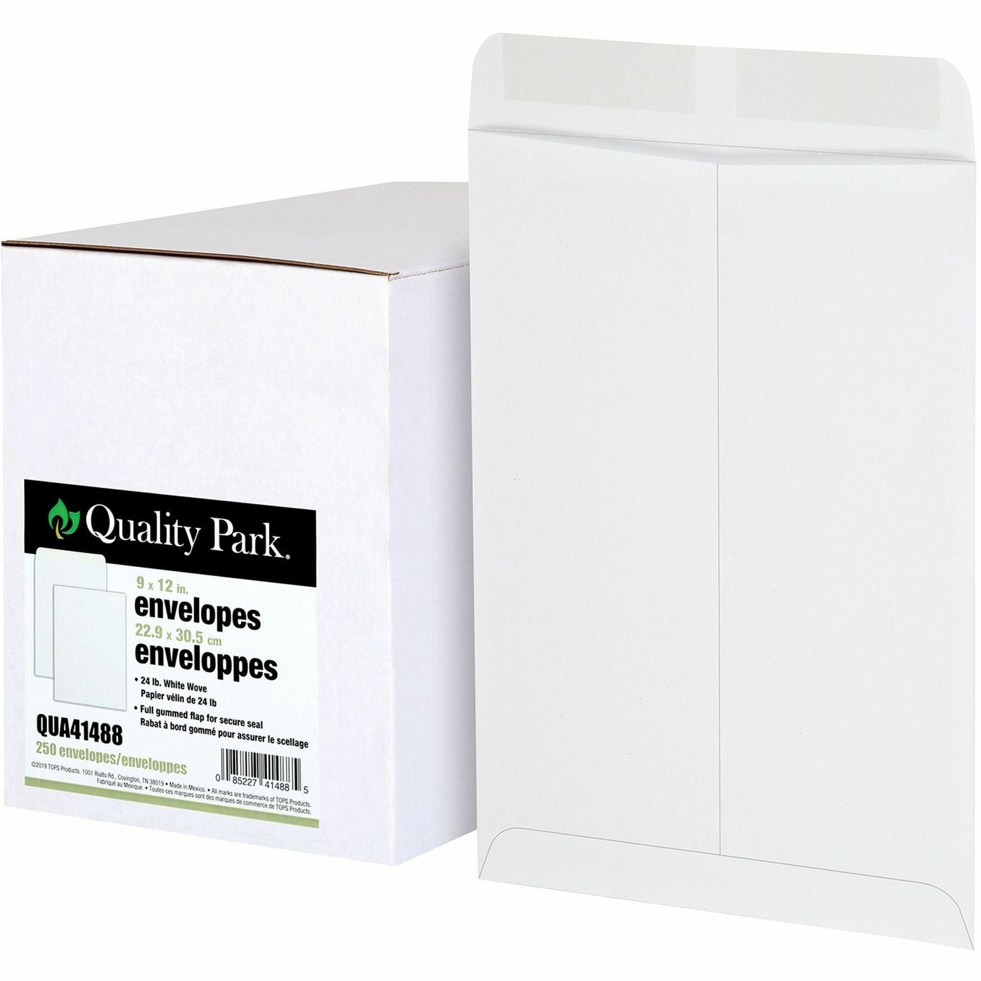 Catalog Envelope, 24 lb Bond Weight Paper, #10 1/2, Square Flap, Gummed Closure, 9 x 12, White, 250/Box