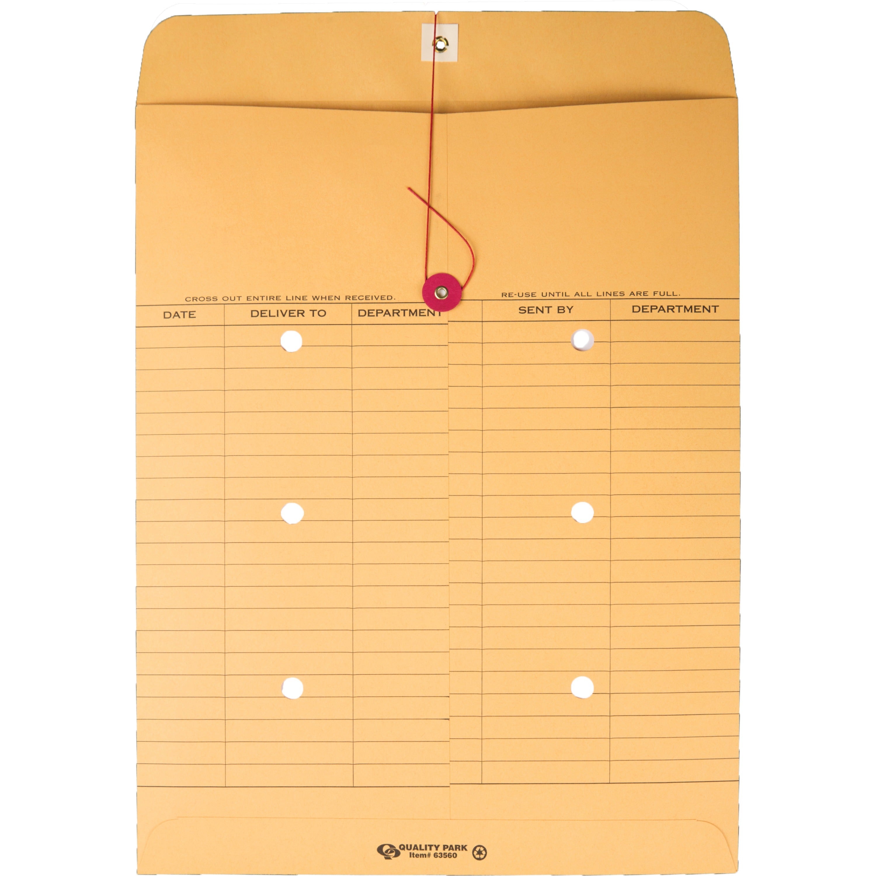 Quality Park 10 x 13 Inter-Departmental Envelopes - Inter-department - 10" Width x 13" Length - 28 lb - String/Button - Kraft - 100 / Box - Brown Kraft - 